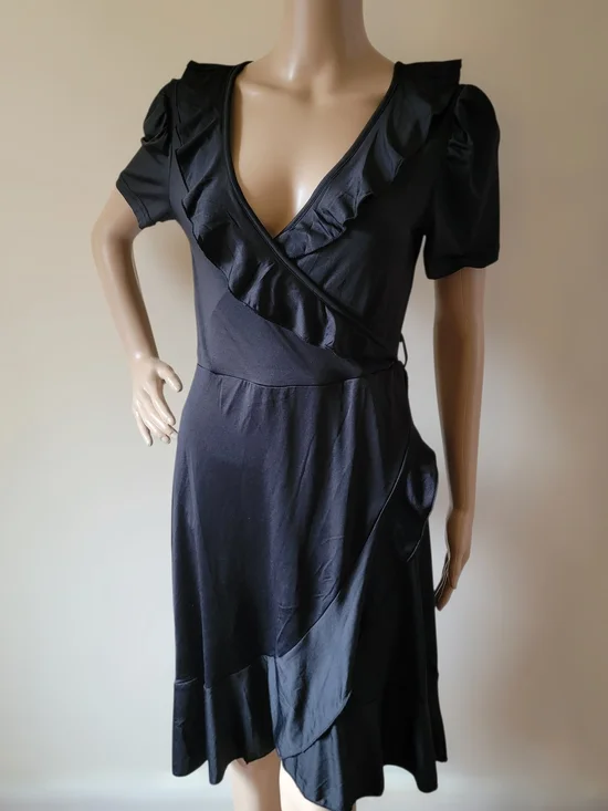 Black Ruffle Wrap-Style Dress - Picture 2 of 5